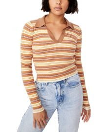 COTTON ON Women s Long Sleeve Knit Rib Polo Top   Reviews - Tops - Juniors - Macy s at Macys